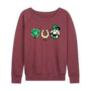 Women's - Disney - Mickey St Patricks Icons Lightweight French Terry Wide Neck Long Sleeve Shirt - 1 of 4
