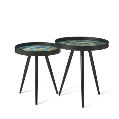 Set Of 2 Mosaic Pattern Top Nesting Side Tables Black - Glitzhome : Target