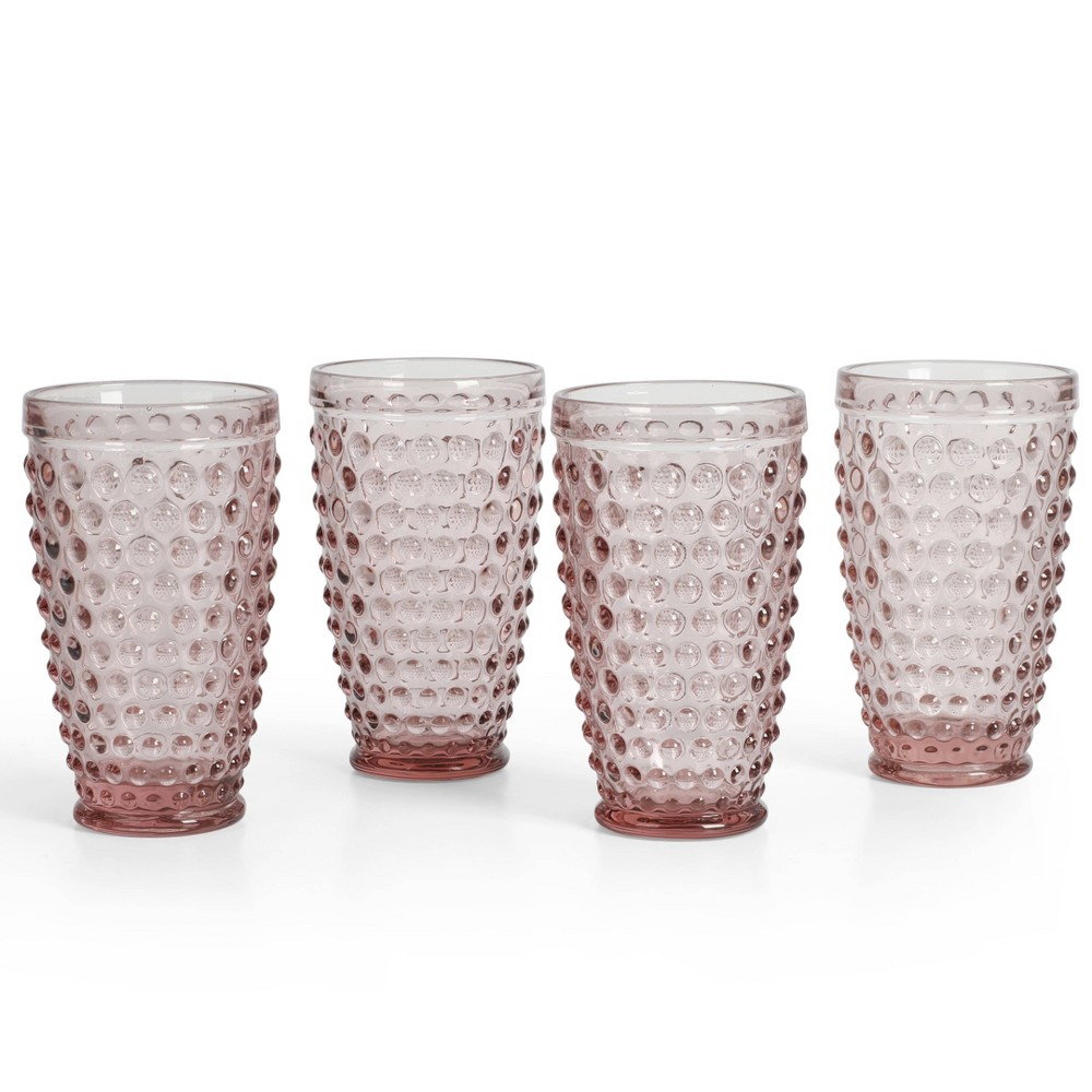 Photos - Glass Martha Stewart Chauncey 4pk 14.3oz Hobnail Handmade  Tumblers Pink 