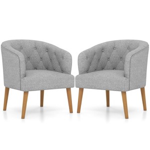 Tangkula 1PC/2PCS Upholstered Tub Chair w/ Solid Rubber Wood Legs Linen-like Fabric & Button Tufted Design Built-in Springs - 1 of 4