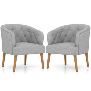 Tangkula 1PC/2PCS Upholstered Tub Chair w/ Solid Rubber Wood Legs Linen-like Fabric & Button Tufted Design Built-in Springs
