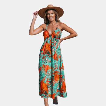 Women's Tropical Floral Sleeveless Halter Maxi Dress - Cupshe