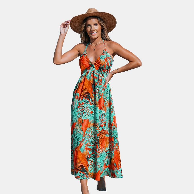 Women's Tropical Floral Sleeveless Halter Maxi Dress - Cupshe, 1 of 6