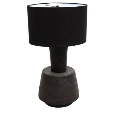HomeRoots 29" Distressed Black Solid Wood Urn Table Lamp With Black Drum Shade