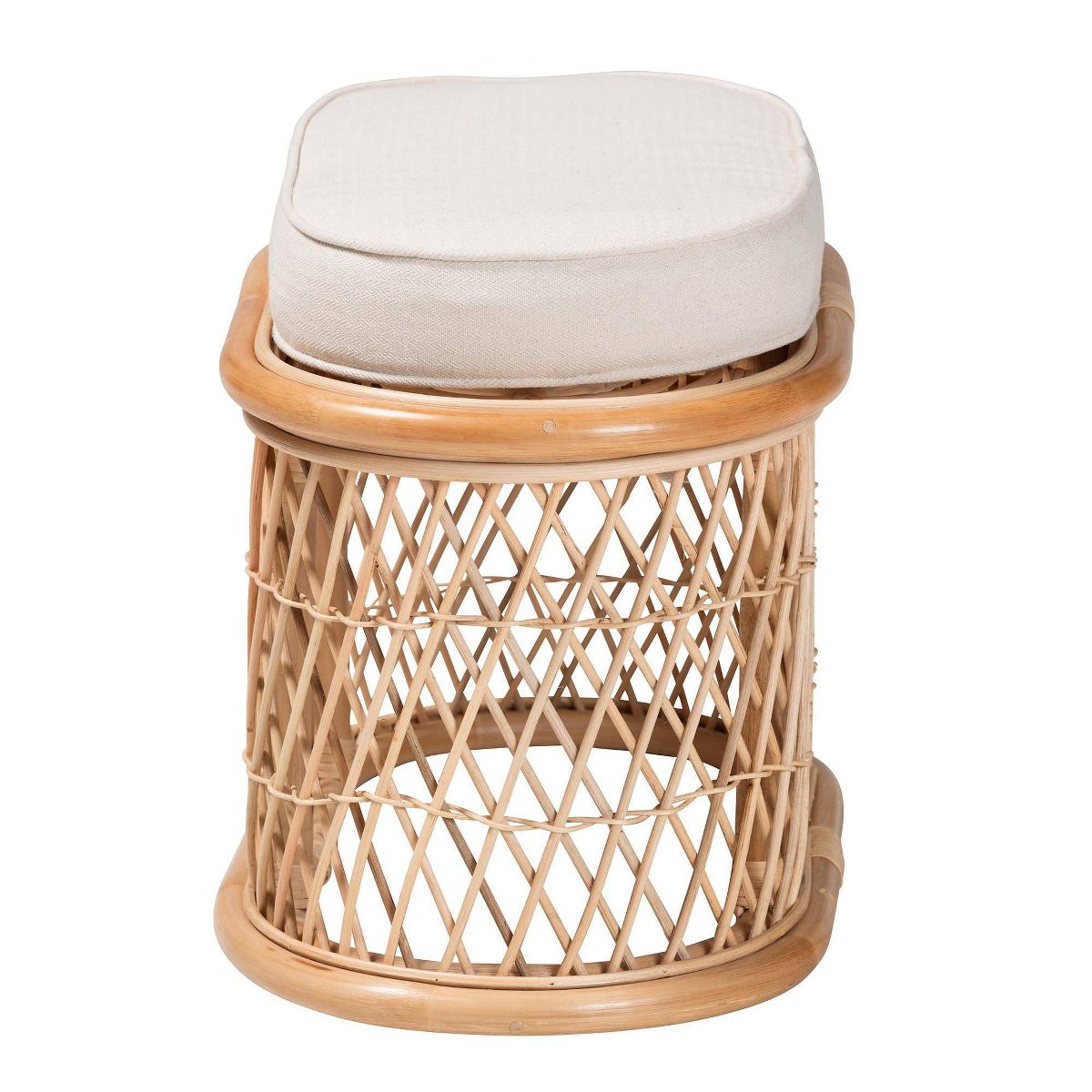 bali & pari Ladonna Natural Rattan Ottoman Footstool Natural: Upholstered Indoor Bench, Oval Shape, No Assembly Required - thumbnail 4