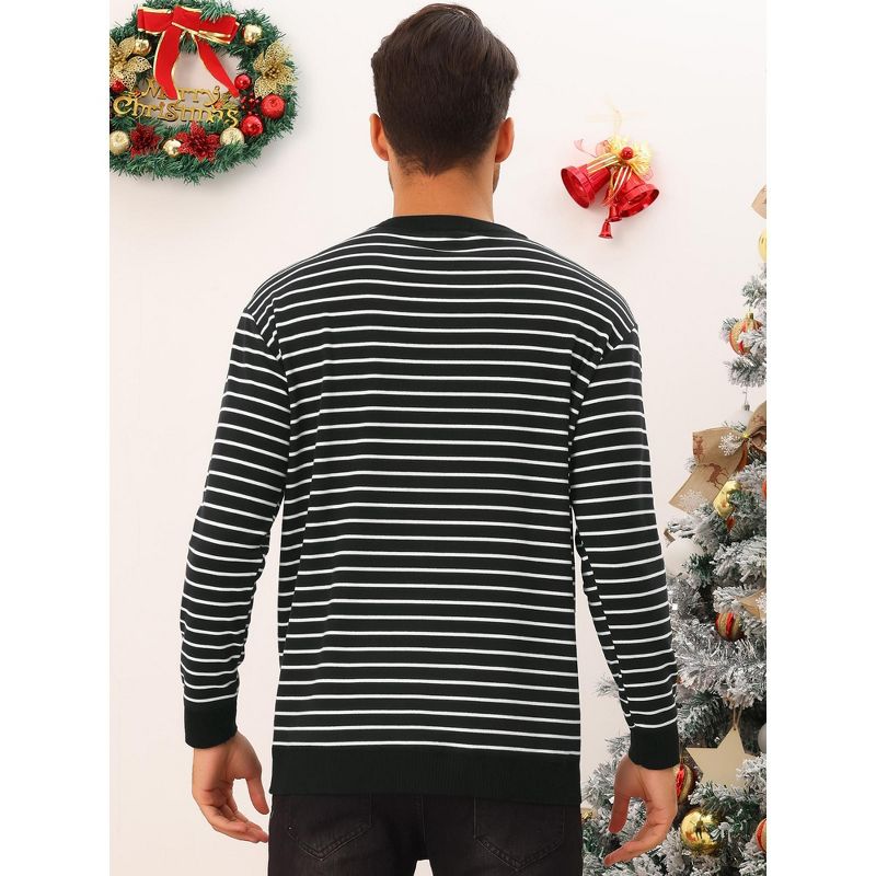 Lars Amadeus Men's Round Neck Long Sleeves Color Block Striped Knit Pullover Sweaters, 3 of 6