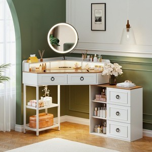 Vlsrka Corner Vanity Desk with 3-Color LED Mirror and Charging Station - 1 of 3