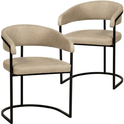Aero Upholstered Dining Chair Curved Back Design Padded Seat in Iron Set of 2