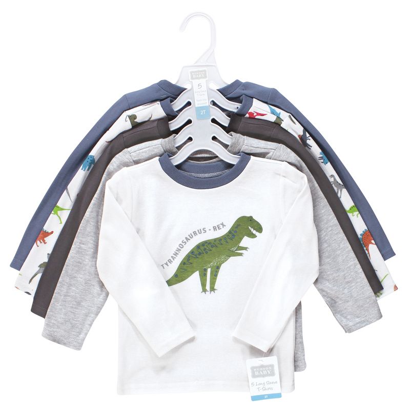 Hudson Baby Infant and Toddler Boy Long Sleeve T-Shirts, Dinosaur, 2 of 8