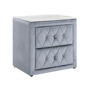 Gulches 1pc Modern Upholstered Nightstand with Faux Marble Top, Button Tufted Fabric & Two Storage Drawers - 1 of 4