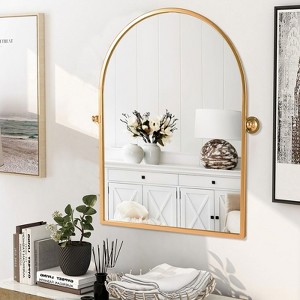 1-Piece 24 in.W x 36 in.H Iron Right Angled Arched Gold Metal Hanging Mirror Wall Mirror - 1 of 4