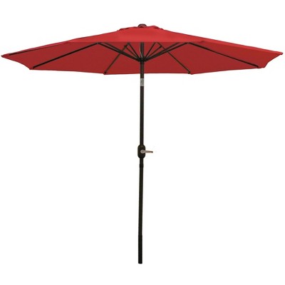 Sunnydaze Outdoor Aluminum Patio Table Umbrella with Polyester Canopy and Push Button Tilt and Crank - 9' - Red