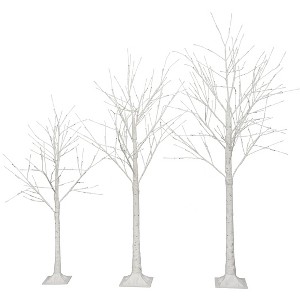 Gulches 72in Artificial Birch Tree Set 3Size 216 Warm White Lights 48in 60in 72in White PVC Hinged Indoor Outdoor Holiday Decor - 1 of 4