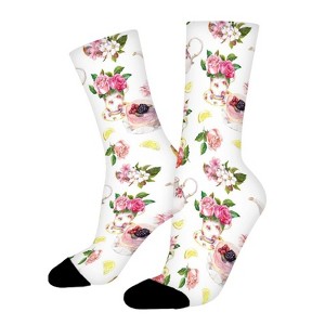 Tea Pattern Women Printed Crew Socks Funny Funky Socks Soft Polyester Novelty Gifts for Artists Men - 1 of 1