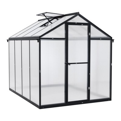 Aoodor 6' x 8' Walk-in Greenhouse Polycarbonate Panel Hobby Greenhouses with Aluminum Frame Heavy Duty with 1 Vent Window & Lockable Door