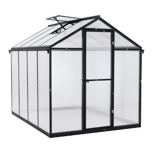 Aoodor 6' x 8' Walk-in Greenhouse Polycarbonate Panel Hobby Greenhouses with Aluminum Frame Heavy Duty with 1 Vent Window & Lockable Door - 1 of 4