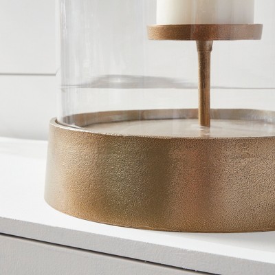 Kenmare Large Brass and Glass Hurricane Candle Holder