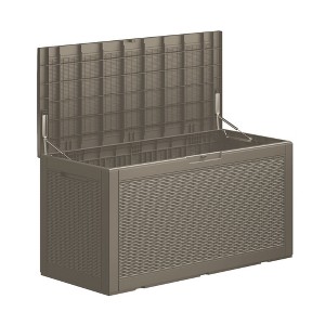 Mondawe 100 Gallon Wicker Resin Deck Box Resin Outdoor Storage Box, Brown - 1 of 1