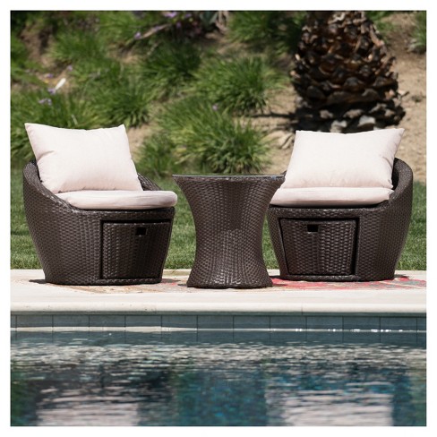 Porto Fino 3pc All Weather Wicker Patio Chair Set Brown