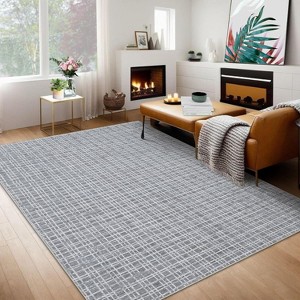 Washable Modern Plaid Area Rug, Low Pile Non-Slip Geometric Soft Carpet, Stain Resistant Checkered Rug for Living Room, Bedroom, Office, Kitchen - 1 of 4