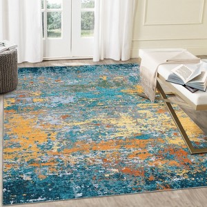 Abstract Machine Washable Rug with Rubber Backing for Living Room Stain Resistant Accent Rug Low Pile Ultra Soft Non Slip Rug - 1 of 4