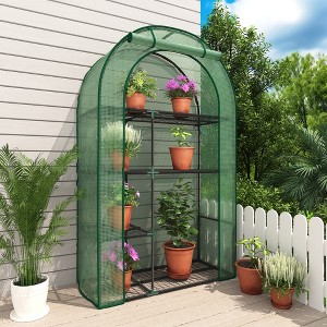 YARDSIGHT 4-Tier Mini Greenhouse Steel Frame and PE Cover Plastic Plant Rack Stand Green House with Plant Repotting Mat for Indoor & Outdoor Use - 1 of 4