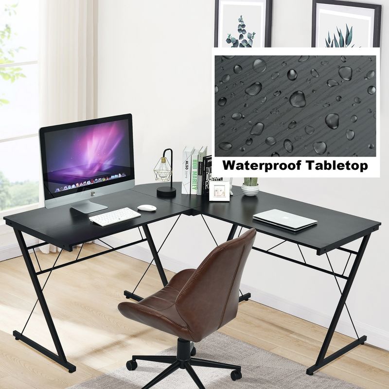 Costway 59'' L-Shaped Computer Table Study Workstation  Home Office Brown\Black, 5 of 10