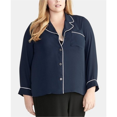 Rachel Roy Womens Piped Trim Button Up Shirt