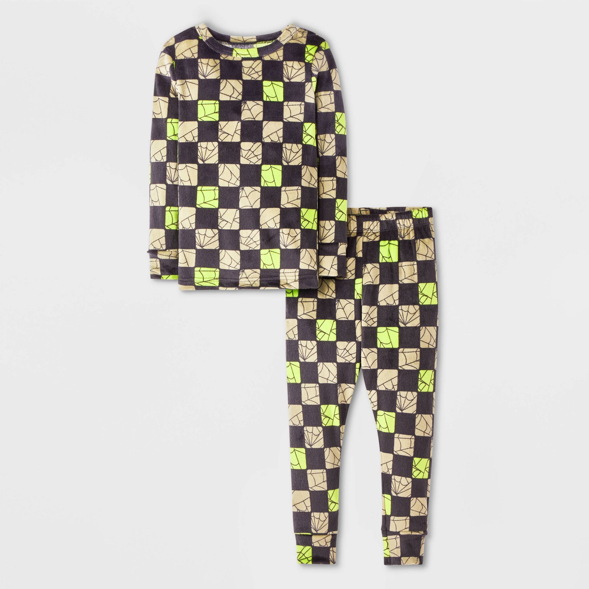 Toddler Girls' 2pc Snuggly Soft Checkered Spiderweb Long Sleeve Pajama Set - Cat & Jack™ Green 12M