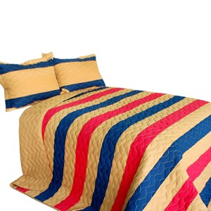 Slickblue 3 PC Handmade Full/Queen Quilt Set, Reversible Vermicelli Quilted, Horizontal Stripes, 37 Color Options - 1 of 4