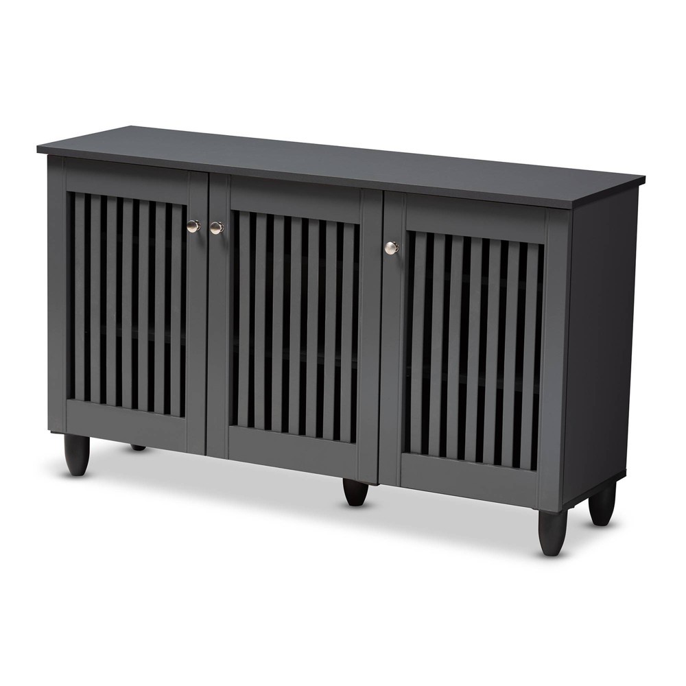 3 Door Fernanda Wooden Entryway Shoe Storage Wide Cabinet Gray - Baxton Studio: Holds 12 Pairs, MDF & Plastic Construction