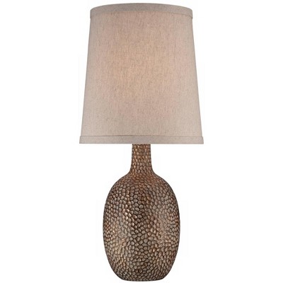 360 Lighting Rustic Accent Table Lamp Antique Bronze Hammered Texture Natural Beige Linen Shade for Living Room Family Bedroom