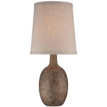 360 Lighting Chalane Rustic Accent Table Lamp 23 1/2" High Antique Bronze Hammered Texture Natural Beige Linen Shade for Bedroom Living Room Bedside
