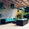 vidaXL Patio Lounge Set Outdoor Sectional Sofa Set Table Garden Poly Rattan - Black and Blue 4x Corner 3x Middle Table - 2 of 4