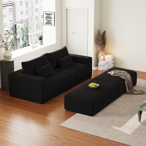 GDFStudio Gustave Modular 102" W Corduroy Upholstered Chaise Lounge/Sectional Sofa with Ottoman - 1 of 4