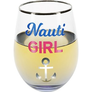 Pavilion Gift Company - Nauti Girl  - 18 oz Stemless Wine Glass - Drinkware - 1 of 4