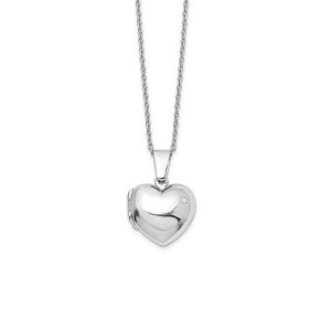 Black Bow Jewelry 17mm Diamond Heart Locket Necklace, Rhodium Plated Silver, 18-20 Inch - 1 of 4
