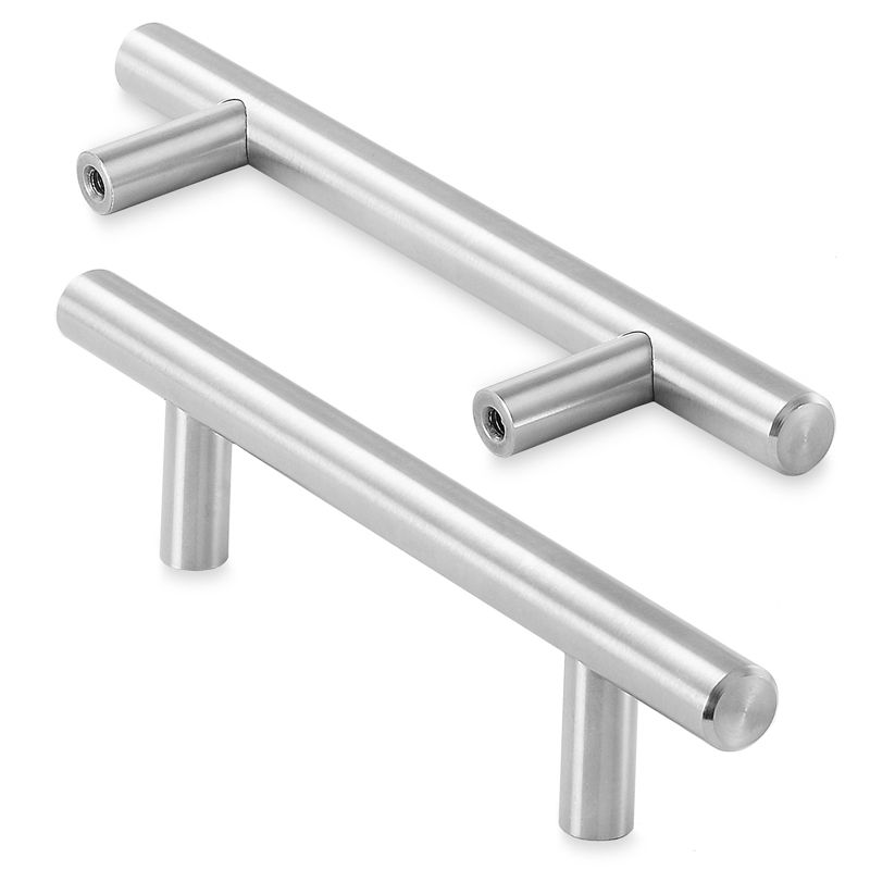 Cauldham Solid Stainless Steel Euro Style Cabinet Pull Handle - 6" Long Brushed Nickel Design 3-3/4" (96mm) Hole Centers - 10 Pack, 2 of 7