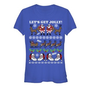 Juniors Womens Lost Gods Ugly Christmas Jolly Santa Claus T-Shirt - 1 of 3