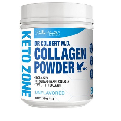 Divine Health - Hydrolyzed Type I, II & III Collagen Drink Mix Powder - Sugar Free Unflavored Flavor - 20.74oz