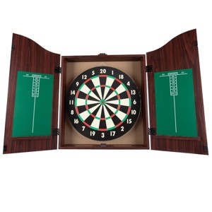 Toy Time Wooden Dartboard Cabinet Set - 18", Dark Walnut - 1 of 4