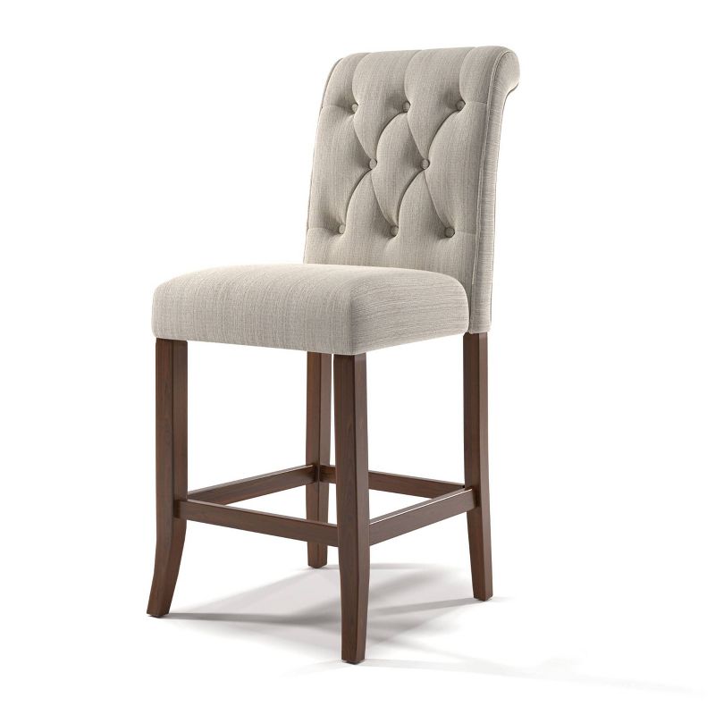 2pk Brandta Button Tufted Counter Height Barstool Beige/Rustic Oak - HOMES: Inside + Out, 1 of 5
