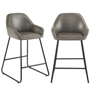 Beautyolove 24 in. Gray Faux Leather Upholstered Counter Height Bar Stool Swivel Counter Stool - 1 of 4