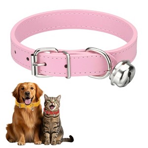 Unique Bargains Dog Collar with Bell Adjustable Buckle PU Leather Dog Collars - 1 of 4