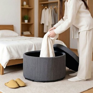 Resenkos 24" Round Corduroy Upholstered Storage Ottoman Stool - With Lid, Foot Rest for Living Room/Bedroom, Gray - 1 of 4