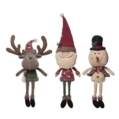 Transpac Plush Rustic Holiday Character Shelf Sitter Set of 3 Christmas Home Decorations