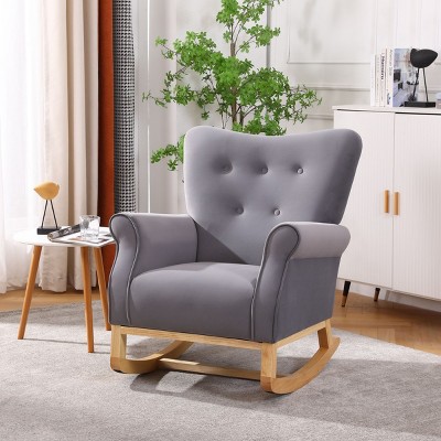 Modern Rocking Chair, Upholstered Accent Chair For Bedroom, Small Contemporary Rocking Chair Wood, Rocking Chair Recliner-Cuddlewood