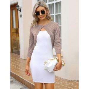 Coolmee Women Hollowed Cropped Cardigan Sweaters Crew Neck Button Down Open Front Knit Bolero Shrugs - 1 of 4