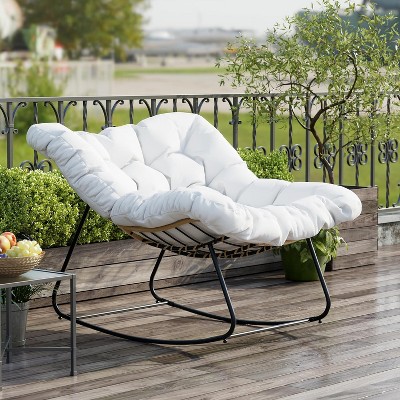 PAKASEPT Reclining Rocking Chair, Patio Rocking Chair With Cushions for Living Room, Porch Backyard