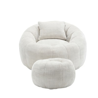 Cesicia Modern Extra Large Round Bean Bag Chair with Footrest, Chenille Fabric Lazy Sofa with Pillow, for Indoor use